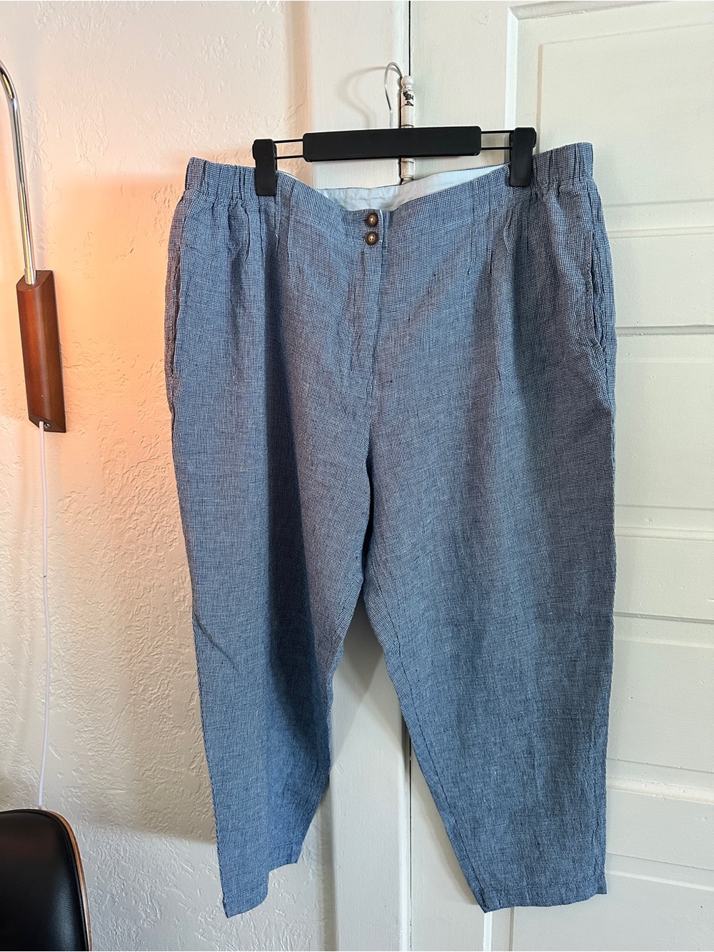 Poetry Women’s Light Blue Linen-Relaxed Wide Leg Cropped Ankle Trousers